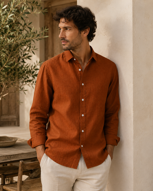 Cinnamon Earth Brown Linen Shirt